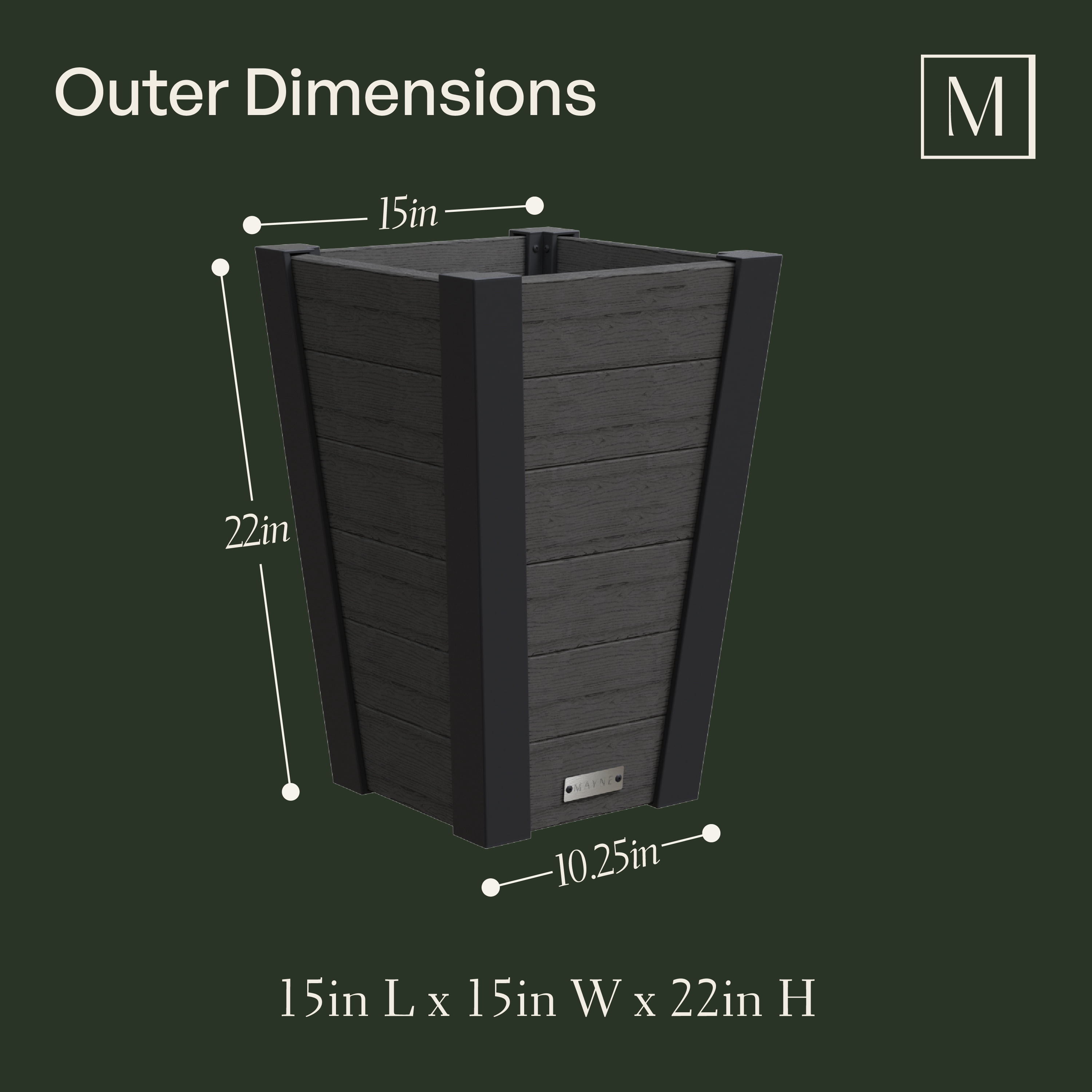 Horizon 22in Tall Tapered Planter - Charcoal