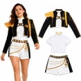 thumbnail image 2 of Pop Star Cosplay Costume for Women, Black Gold Military Jacket Shorts Set for Stage & Halloween Theme Party, 2 of 7