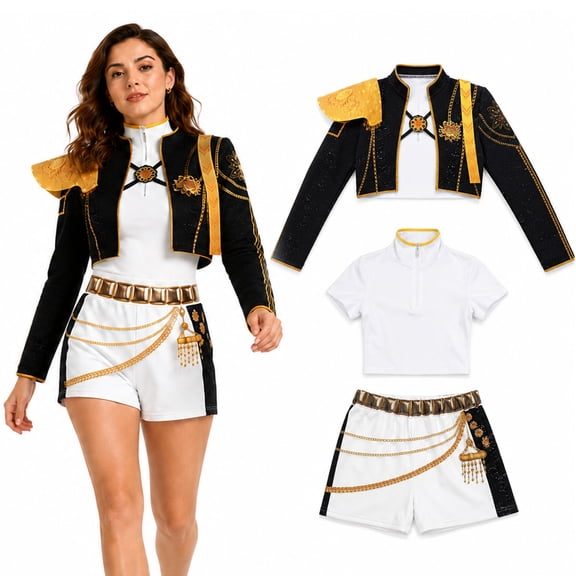 Halloween Costume Pop Singer Costume Stage Performance Outfit Jacket, T-Shirt and Shorts with Accessories 4-Piece Set Singer Costume Cosplay Costume Fancy Dress