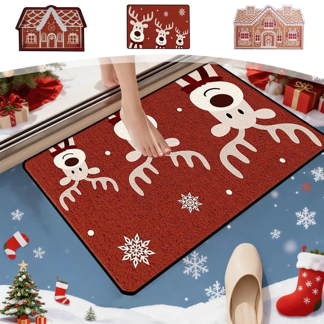 MTBLYS Christmas Carpet Entrance Mat 15.7X23.6 Inch Absorbent Non-Slip Dirt Proof Polyester Door Mat for Home Kitchen Bathroom Use