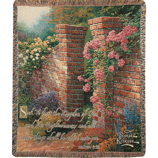 Manual Thomas Kinkade 50 x 60-Inch Tapestry Throw with Verse, Rose Garden,  100% Cotton By Brand Manual Woodworker