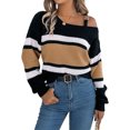 thumbnail image 4 of JUUNthy Womens Off Shoulder Sweater, Pullover Casual Striped Knit Long Sleeve Fashion Tops for Fall Daily Wear Gray M, 4 of 16