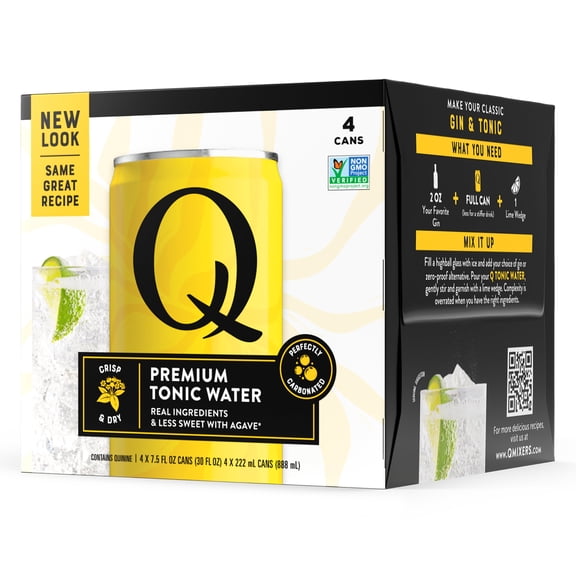 Q Mixers Tonic Water, Premium Cocktail Mixer with Real Ingredients, 7.5 Fl Oz (Pack 4)