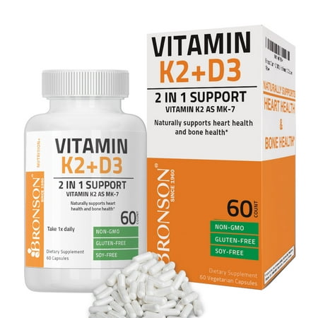 Vitamin K2 (MK7) with D3 Supplement Bone and Heart Health Non GMO & Gluten Free Formula - Easy to Swallow, 60