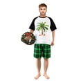 thumbnail image 3 of LuLiaMenton Matching Couples Christmas Pajamas Tropical Palm Green Plaid Short Sleeve Shorts Set, 3 of 5