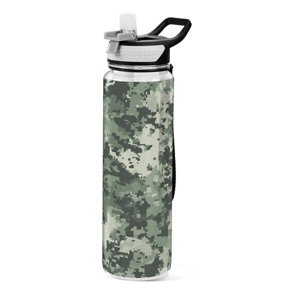 32oz Transparent Sports Water Bottle with Straw for Kids Adults Outdoor School Gym Fitness Pixelated Camouflage Pattern