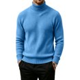 thumbnail image 2 of Men's Turtleneck Sweater Solid Color Knitted Pullover Casual Basic Long Sleeve Tops,Soft, Warm,Stretchy,Work or Outdoor Fall Winter Clothes Sky Blue XL, 2 of 5