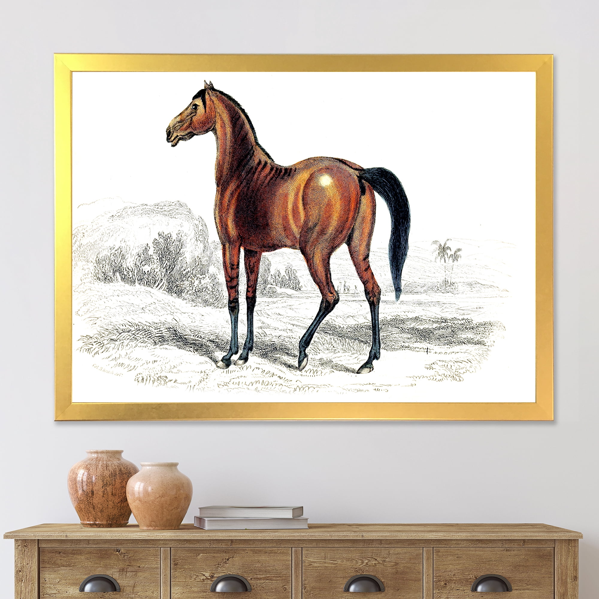 Designart 'Ancient Horse' Farmhouse Framed Art Print