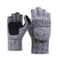 thumbnail image 1 of Guantes de lana con aislamiento térmico sin dedos para mensajes de texto para mujeres y hombres, guantes convertibles de punto cálidos de invierno con solapa, 1 of 6