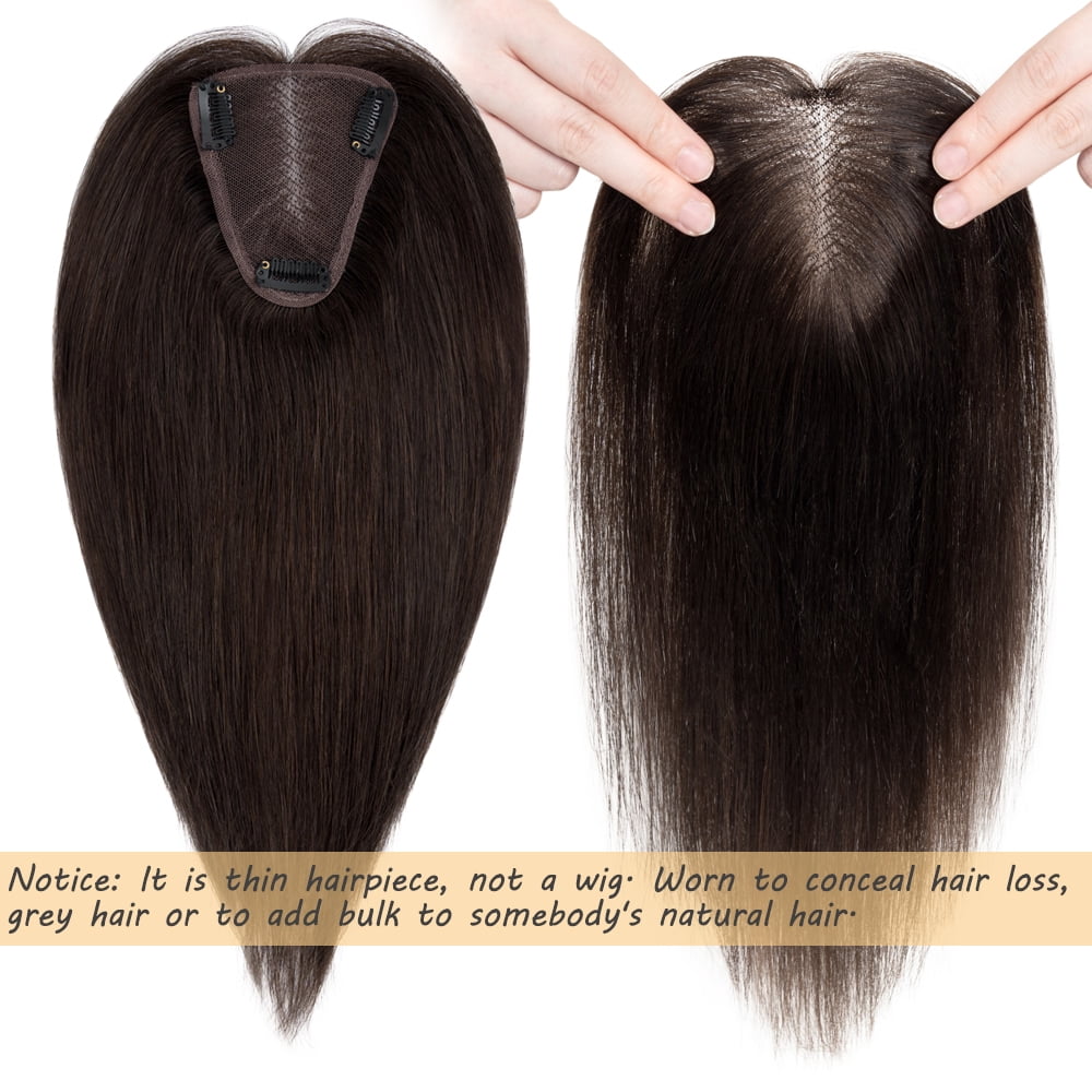 Benehair Clip In Hairpiece 100% Remy Real Human Hair Topper Hair Piece Wigs Handtied Lace Base For Woman Thin Hair Loss Top Piece 8cmx10cm Brown