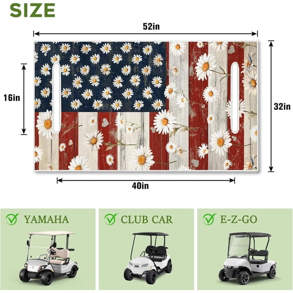 American Flag 4th of July Golf Cart Seat Covers, Universal Fit for EZGO, Club Car, Yamaha 52"x32", 2 Passenger Golf Cart Seat Protector, Durable Washable