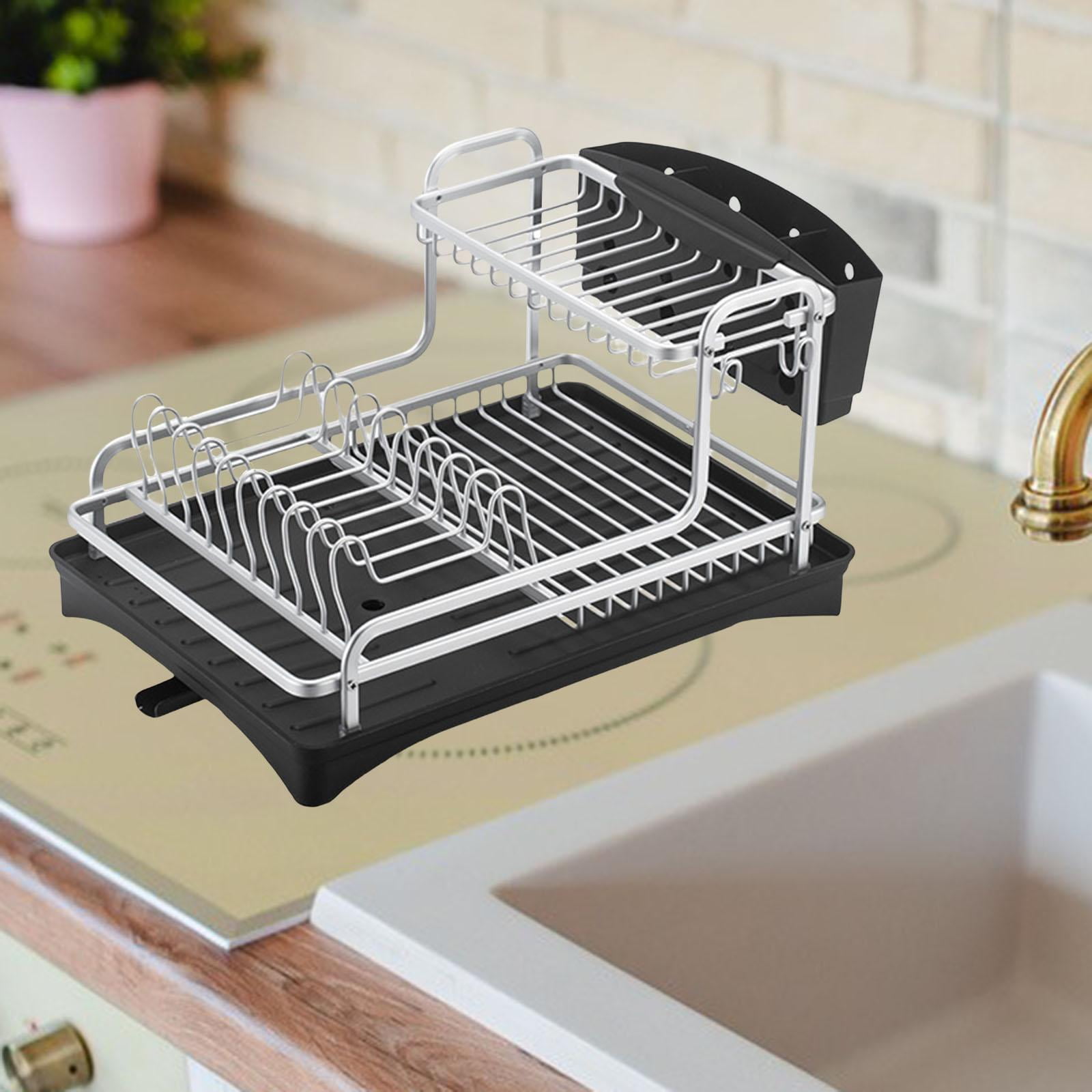 Tongina Double Layer Dish Rack Dish Rack Kitchen Drainers Sink Space Saver Multipurpose Utensil Organizer , Argent, Size: 43cmx30.5cmx24cm