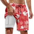 thumbnail image 1 of Pantalones cortos de baño holgados para hombre con estampado de hoja de arce: prenda versátil para la playa, fiestas y relajación., 1 of 4