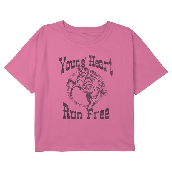 Girl's Lost Gods Young Heart Run Free Cowgirl Graphic Cropped T-Shirt Light Pink Medium
