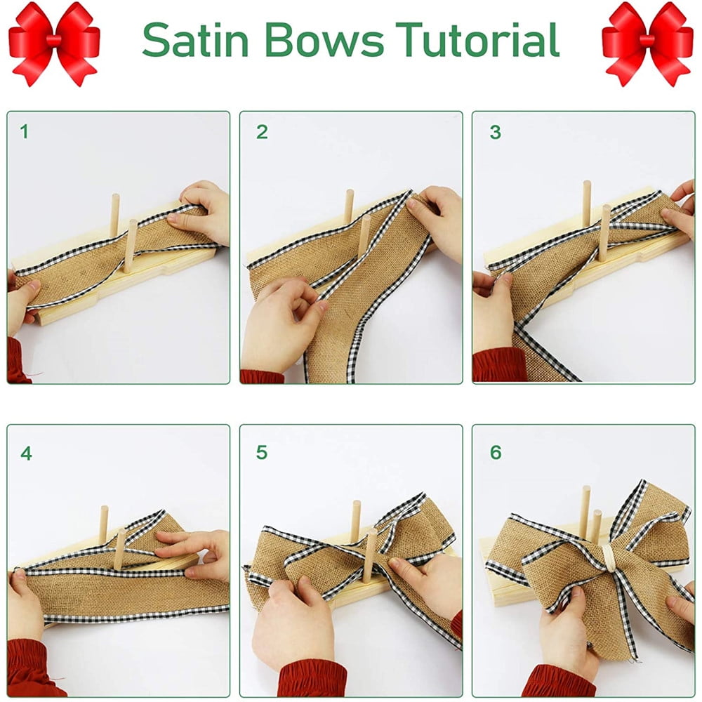 Bow Maker for Ribbon Wreaths, Double Sided Wooden Bow Making Tool for Crafts Hair Bow Makers Decoration for DIY Christmas Holiday Gift, Beige