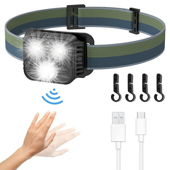 Headlamp Flashlight, 6 Mode LED Rechargeable Headlight IPX4 Waterproof Motion Sensor Head Lamp with White Red Light for Running Hiking