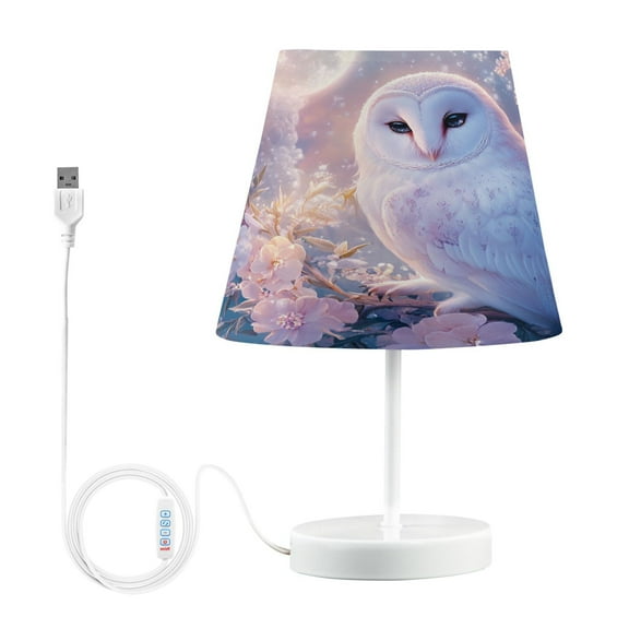 BZSMCE Table Lamp Creative Owl in Moonlit Cherry Blossoms Simple Pattern Night Light