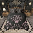 thumbnail image 2 of Manfei Bohemian Damask 7pcs Bedding Full Size, Black Pink Comforter Sets with Sheets, Victorian Flower Bed Set, Breathable Bedroom Decoration, 2 of 8