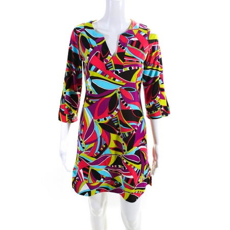 

Pre-owned|Jude Connally Womens Abstract Print Split Sleeve Tunic Dress Multicolor Size XS