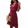 thumbnail image 4 of hirigin Summer Dresses for Women, Frilly Flounce Solid Color Short-Sleeve Slim-Waist One-Piece for Ladies, S/M/L/XL, 4 of 6