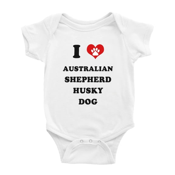 I Heart Australian Shepherd Husky Dog Funny Cute Baby Rompers Baby Clothes (White, 18-24 Months)