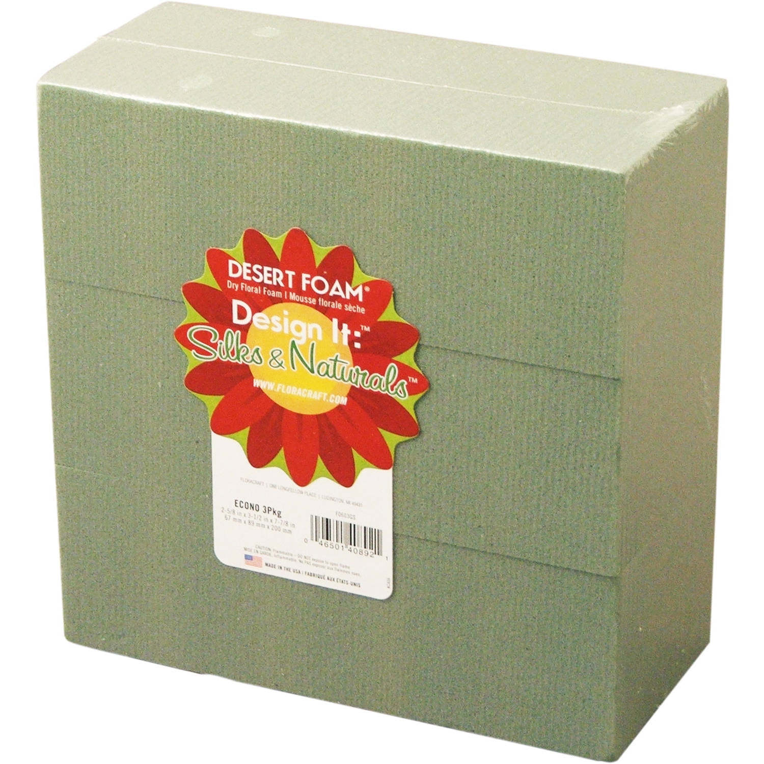 Floracraft Floral Dry Foam 3 Piece Brick 2 5 Inch X 3 4 Inch X 7 8 Inch Green Walmart Com Walmart Com