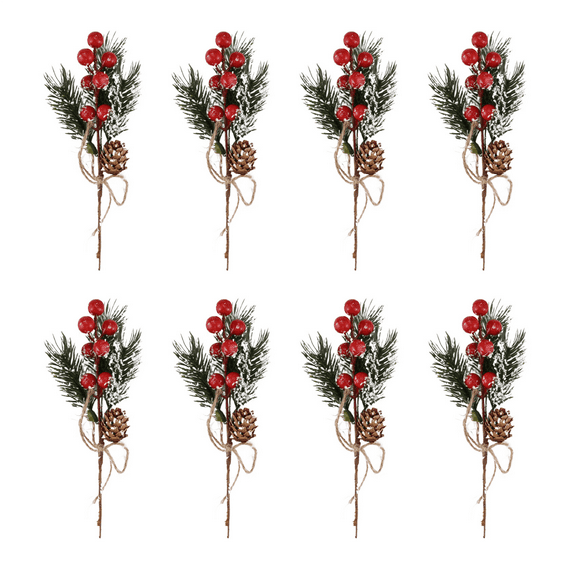 Red Berry Stems Pine Branches Evergreen Christmas Berries Decor 8 PCS Artificial Cones Branch Craft Wreath Pick