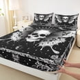 thumbnail image 3 of Homewish Retro Rustic Floral Full Size Sheets,White Black Bed Sheets,Gothic Skeleton Moth Sheet Sets For Adults,Luxury Bedroom Decor,4 Pieces, 3 of 7