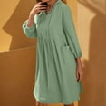 thumbnail image 4 of qucoqpe Womens Summer V Neck 3/4 Sleeve Dress Fashion Casual Loose Tie Sun Dress Ruffle Pleated Mini Dress with Pockets, 4 of 8