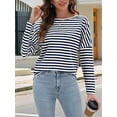 thumbnail image 5 of Womens Long Sleeve Shirts Striped Color Block Tops Fall Fashion Clothing Crewneck Tee Blouses Navy Blue L, 5 of 8
