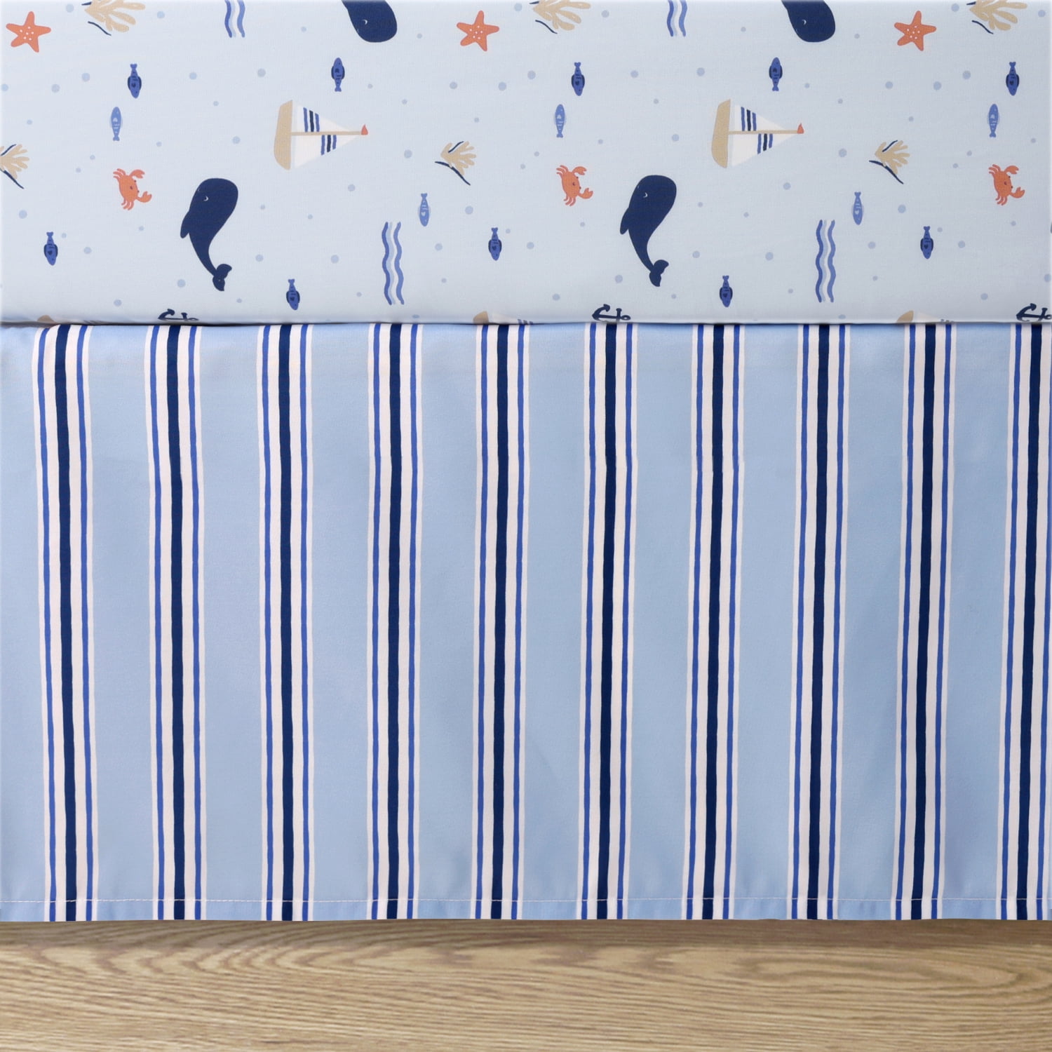 The Peanutshell Nautical Patch 3-Piece Baby Crib Bedding Set with Quilt Blanket, Crib Sheet, and Skirt