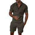 thumbnail image 2 of Daolelai Men's Casual Corrugated Lapel Short-Sleeved T-Shirt Shorts Two-Piece Suit, 2 of 6