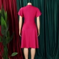 thumbnail image 5 of AURA Womens V Neck A Line Midi Dress Tie Strap Detail Short Sleeve High Waist Elegant Summer Work Dress with Zipper, 5 of 10
