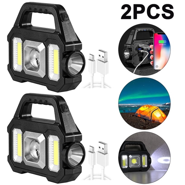 Linterna Eléctrica LED Mano Solar Al para Acampar (COB Plateado) 2 Uds.