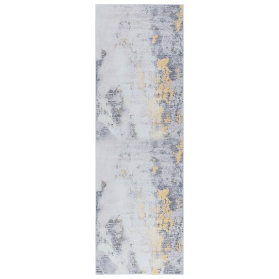 SAFAVIEH Tacoma Eliot Abstract Machine Washable Runner Rug, Grey/Gold, 2'6" x 14'