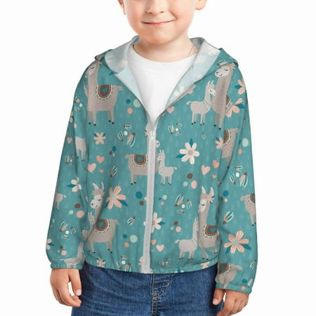 

Gaeub Teal Mama Llama Print Athletic Sun Protection Hoodie for Kids Long Sleeve Outdoor UV Shirt Running Fishing Top for Boys Girls-5 Years