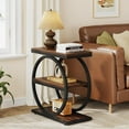 thumbnail image 1 of Narrow End Table with 3 Storage Shelves, Wood Side Table with Black Metal Frames, 1 of 5