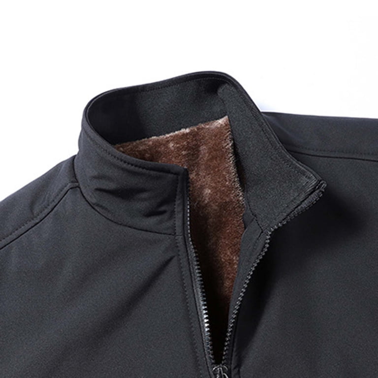 Men's Sherpa Lined Jacket No Hood Full Zip Casual Bomber Sport