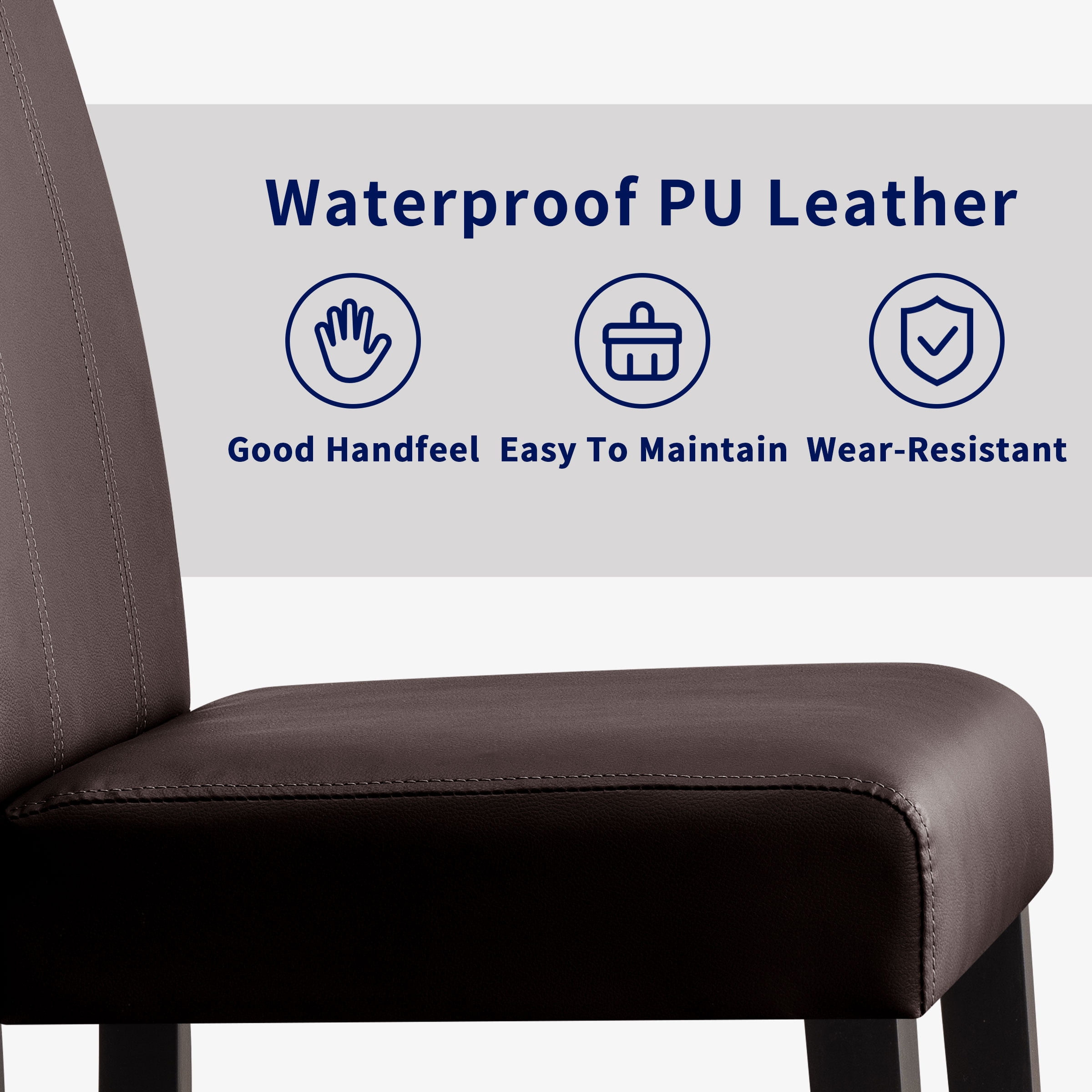 Subrtex Faux Leather Indoor Dining Chair Set of 4, Modern Mid-Century Chairs for Home, Brown