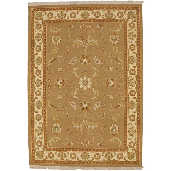 Khaki Floral 6X8 Sumak Oriental Rug