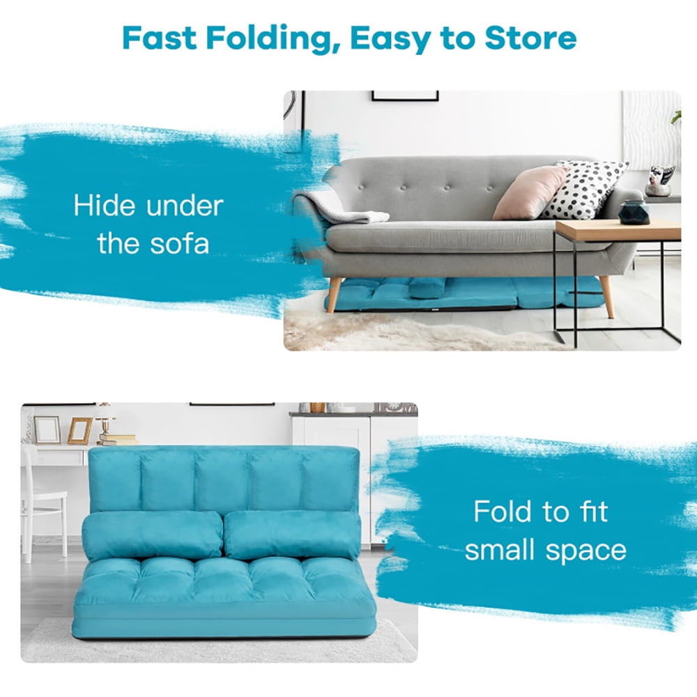 Finihen Fold Sofa Bed Couch, 6-Position Foldable Floor Sofa Bed with Detachable Cloth Cover, Blue Finihen Fold Sofa Bed Couch, 6-Position Foldable Floor Sofa Bed with Detachable Cloth Cover, Blue