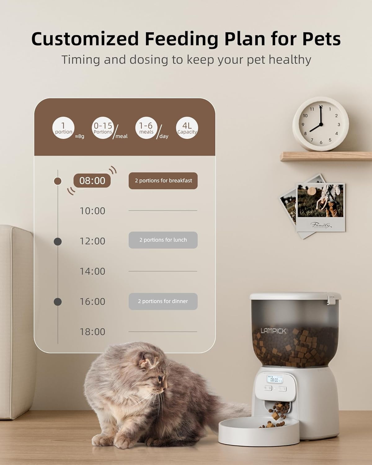 LAMPICK Dual Power Supply 4L Automatic Pet Feeder for Pets