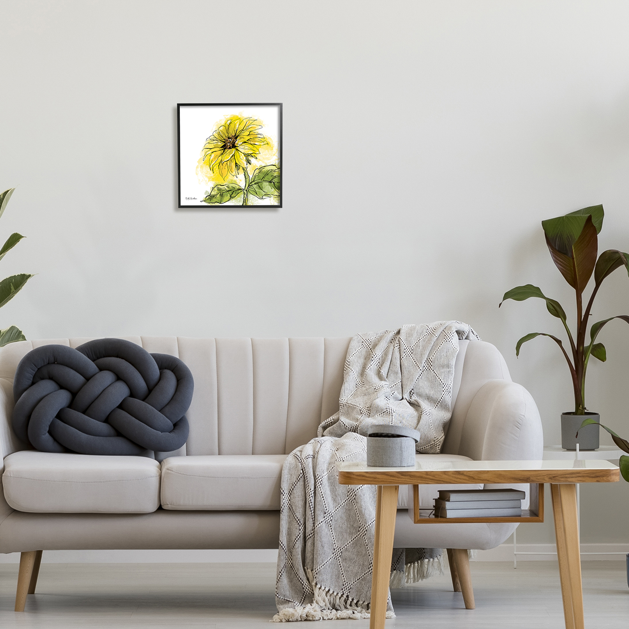 Stupell Industries Modern Splash Sunflower Botanical & Floral Painting Black Framed Art Print Wall Art, 12 x 12