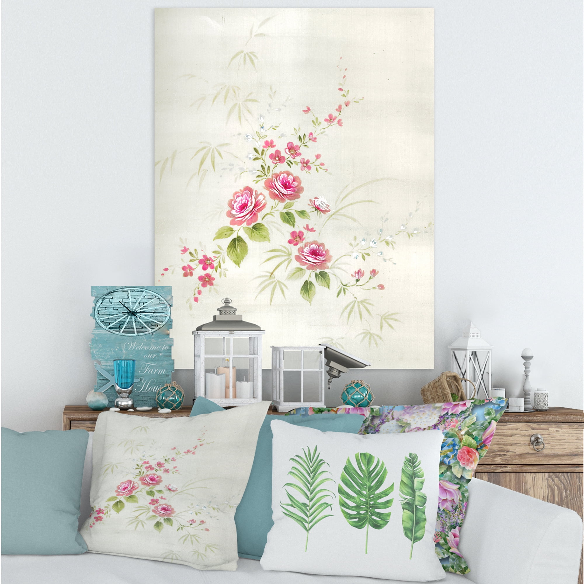 Abstract Retro Drawing of Flowers II 12 in x 8 in Painting Canvas Art Print, by Designart