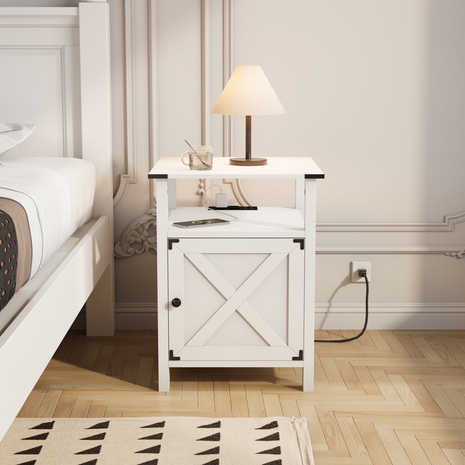 Behost Nightstand for Bedroom Set of 2, Farmhouse Small Bedside Table for Bedroom Furniture,White