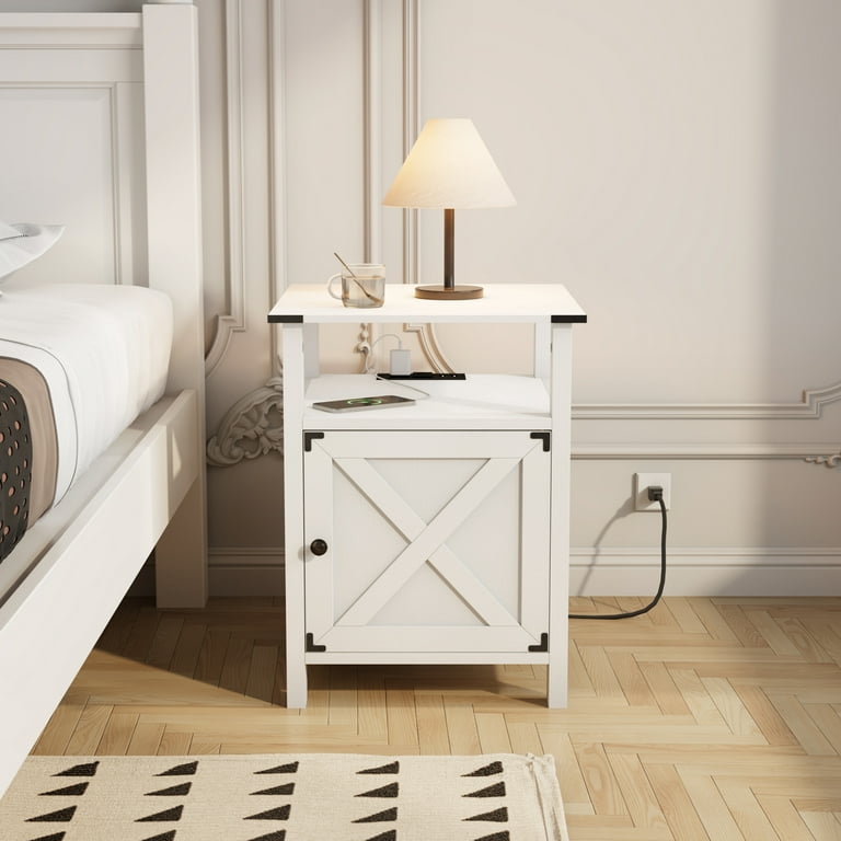 Nightstand for Bedroom Set of 2 ,Behost Farmhouse Small Bedside Table for  Bedroom Furniture,White
