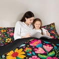 thumbnail image 4 of Homewish Boho Watercolor Floral Twin Comforter Sets,Peony Daisy Flower Bedding Set,Multicolor,Black Reversible,2-Piece,1 Comforter and 1 Pillowcase, 4 of 7