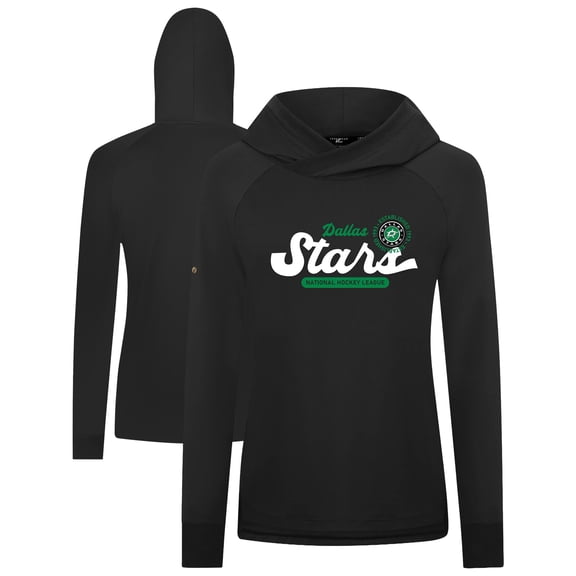 Women's Levelwear Black Dallas Stars Slender Monument Raglan Pullover Hoodie
