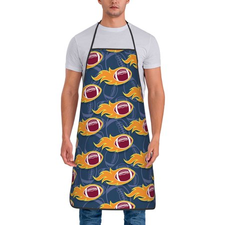 

Naloa 1Pack Adjustable Bib Apron Waterdrop Resistant Cooking Kitchen Aprons for Women Men Chef Burning Rugby Balls Print