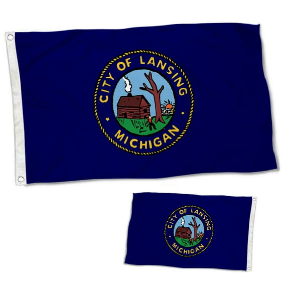 Dutern Double Sided Lansing, Michigan Flag(1969-1994) Flags Banner 3 Ply with Brass Grommets 12x18 Inch